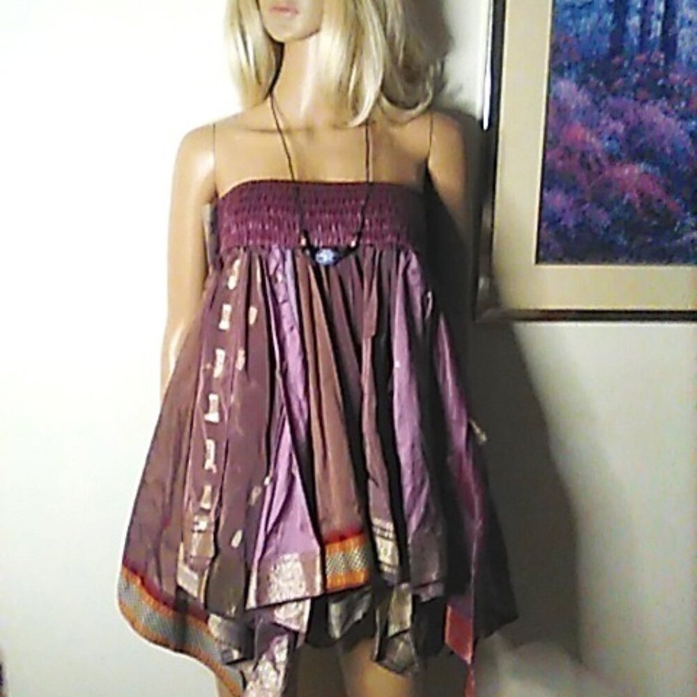 Fairy Skirt Or Top 100% Silk Purple Asymetrical Panels Gypsy Made In India NWT